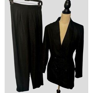 Vintage Y2K Lois Snyder Dani Max 2-Piece Blazer Pantsuit Black Sparkle Sz 6